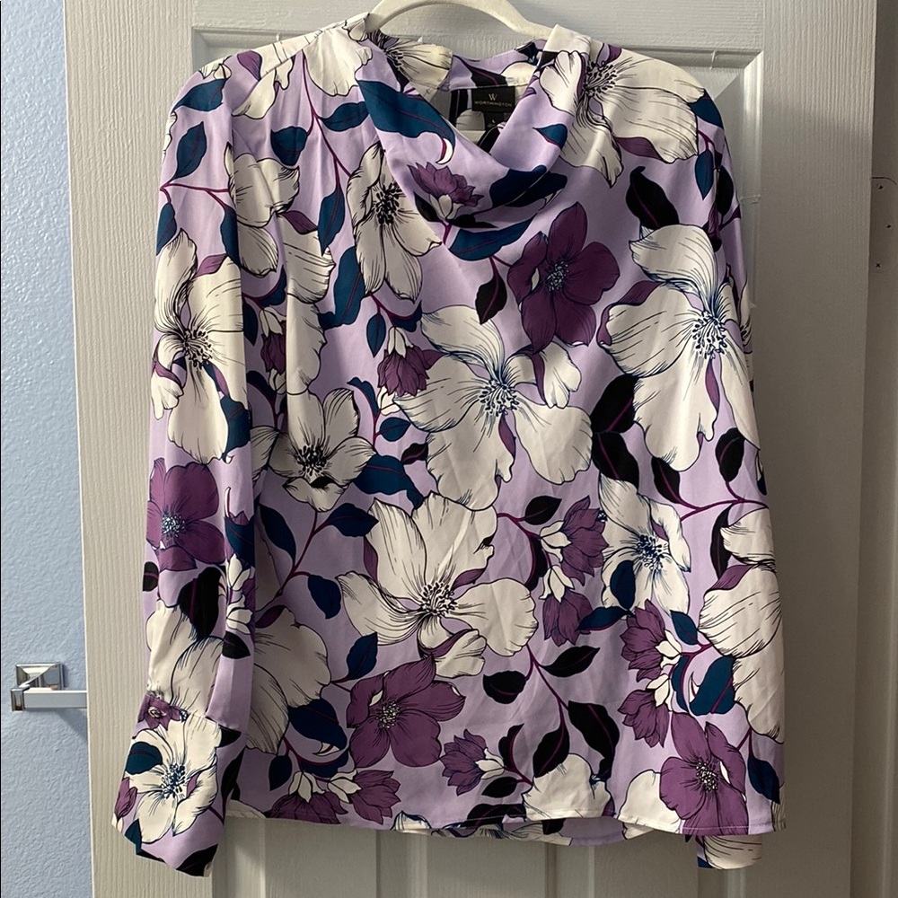 Floral Women's Worthington Top - Purple and White